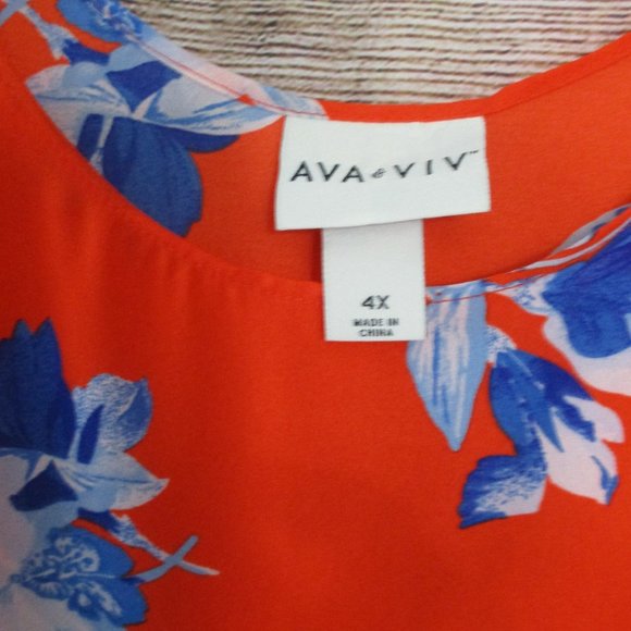 Ava & Viv Orange Floral Sleeveless 4X Blouse - Picture 2 of 10